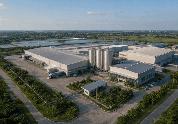 gran planta de producción de pienso para gambas