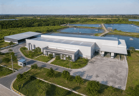 planta de producción de pienso para gambas de tamaño mediano